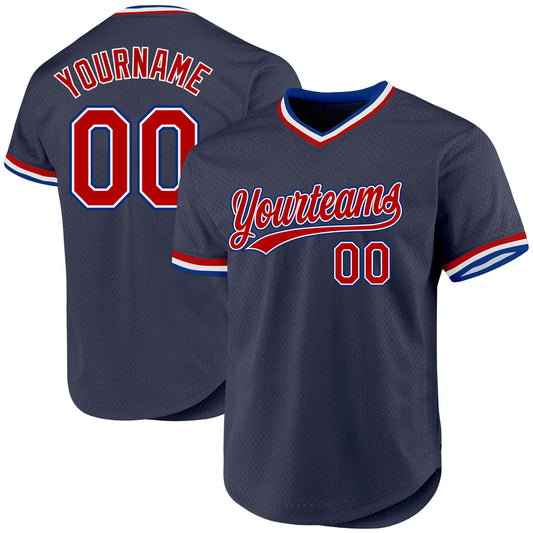 Custom Navy Red-Royal Authentic Throwback Baseball Jersey - Sky-Custom