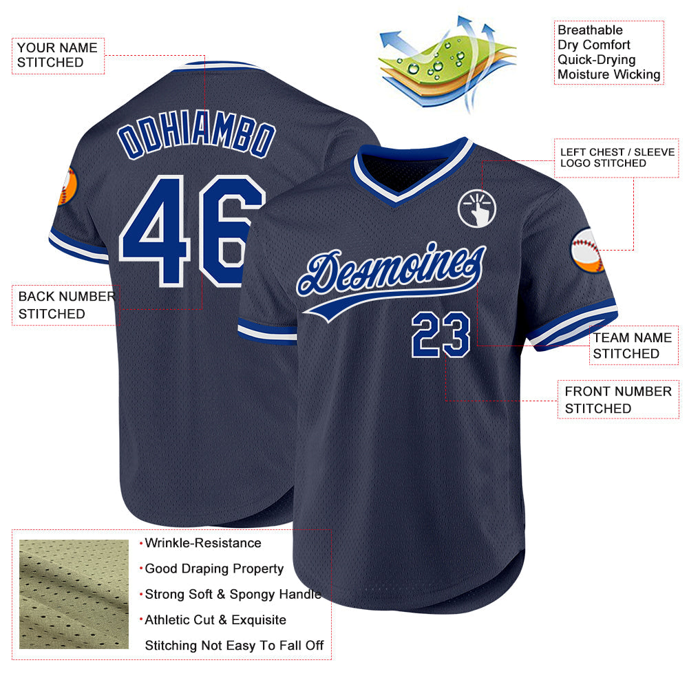 Custom Navy Royal-White Authentic Throwback Baseball Jersey - Sky-Custom