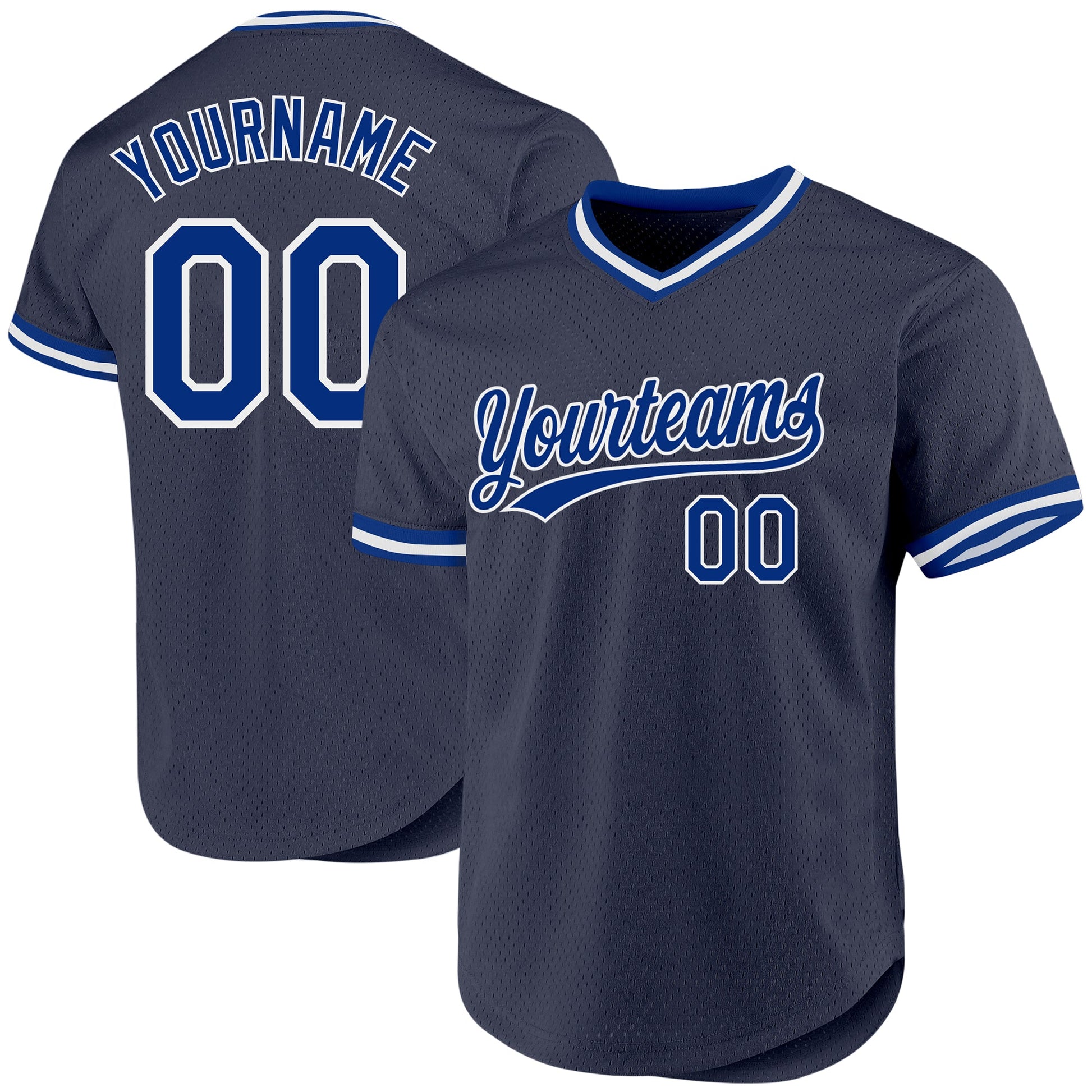 Custom Navy Royal-White Authentic Throwback Baseball Jersey - Sky-Custom