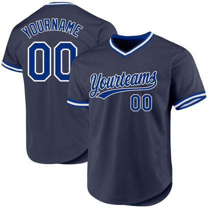 Custom Navy Royal-White Authentic Throwback Baseball Jersey - Sky-Custom