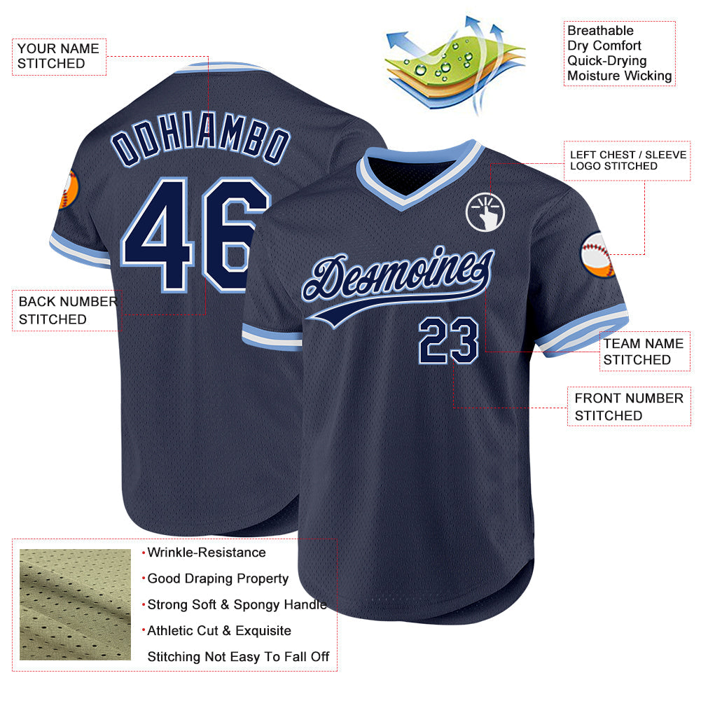 Custom Navy Light Blue-White Authentic Throwback Baseball Jersey - Sky-Custom
