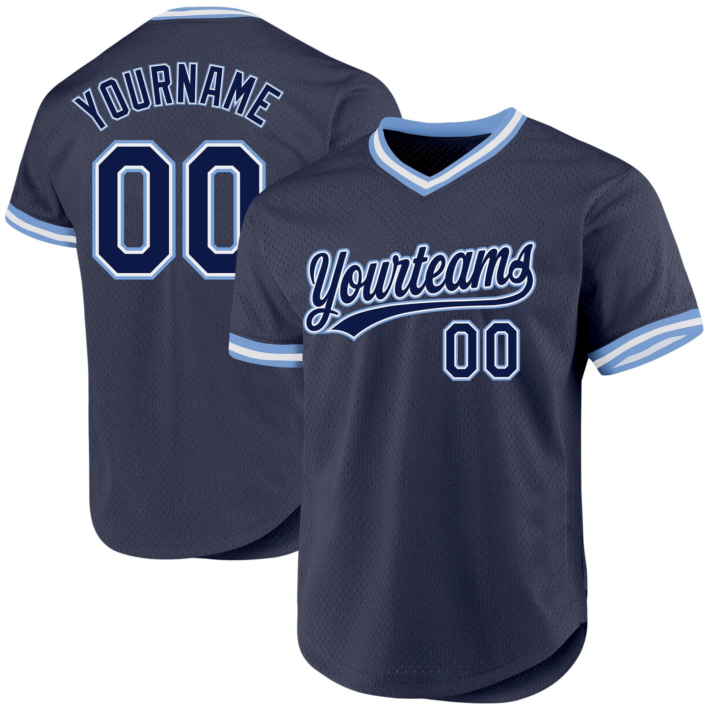 Custom Navy Light Blue-White Authentic Throwback Baseball Jersey - Sky-Custom
