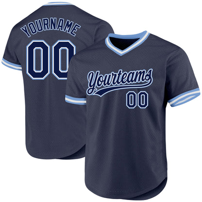 Custom Navy Light Blue-White Authentic Throwback Baseball Jersey - Sky-Custom