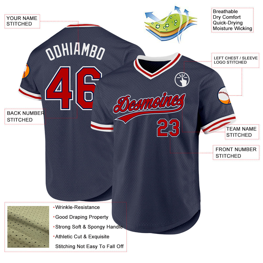 Custom Navy Red-White Authentic Throwback Baseball Jersey - Sky-Custom