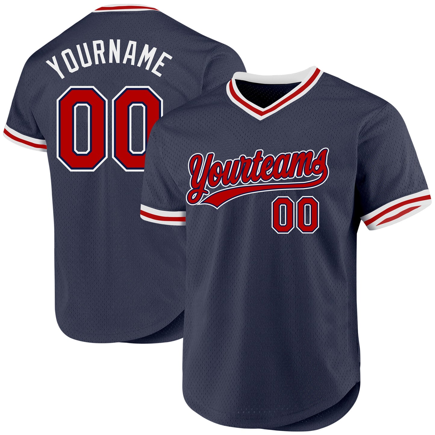Custom Navy Red-White Authentic Throwback Baseball Jersey - Sky-Custom