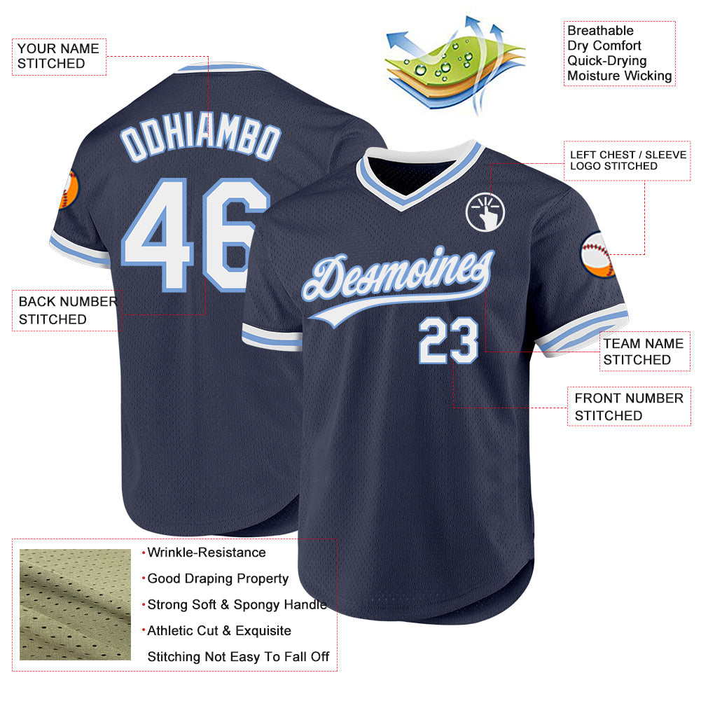 Custom Navy White-Light Blue Authentic Throwback Baseball Jersey - Sky-Custom