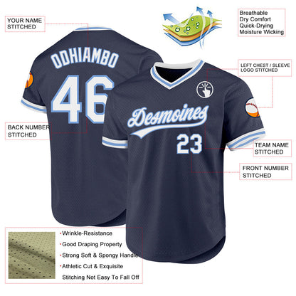 Custom Navy White-Light Blue Authentic Throwback Baseball Jersey - Sky-Custom