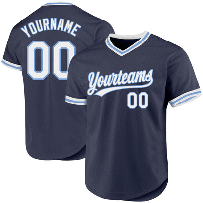 Custom Navy White-Light Blue Authentic Throwback Baseball Jersey - Sky-Custom