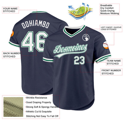 Custom Navy White-Kelly Green Authentic Throwback Baseball Jersey - Sky-Custom