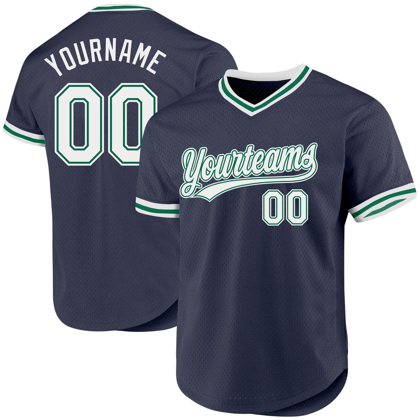 Custom Navy White-Kelly Green Authentic Throwback Baseball Jersey - Sky-Custom