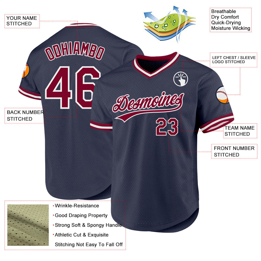 Custom Navy Maroon-White Authentic Throwback Baseball Jersey - Sky-Custom
