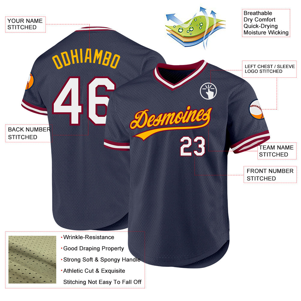 Custom Navy Maroon-Gold Authentic Throwback Baseball Jersey - Sky-Custom