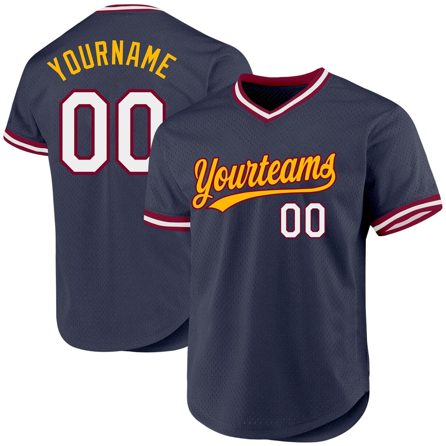 Custom Navy Maroon-Gold Authentic Throwback Baseball Jersey - Sky-Custom