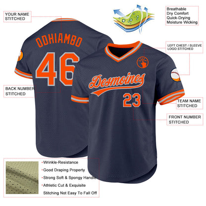 Custom Navy Orange-Gray Authentic Throwback Baseball Jersey - Sky-Custom