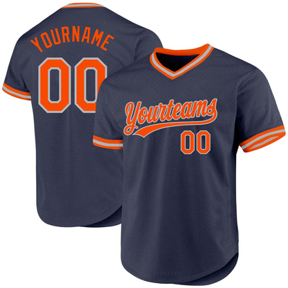 Custom Navy Orange-Gray Authentic Throwback Baseball Jersey - Sky-Custom