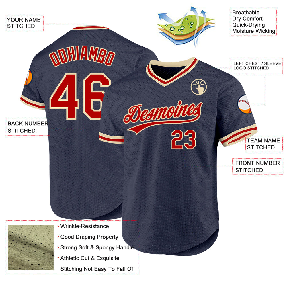 Custom Navy Red-Cream Authentic Throwback Baseball Jersey - Sky-Custom