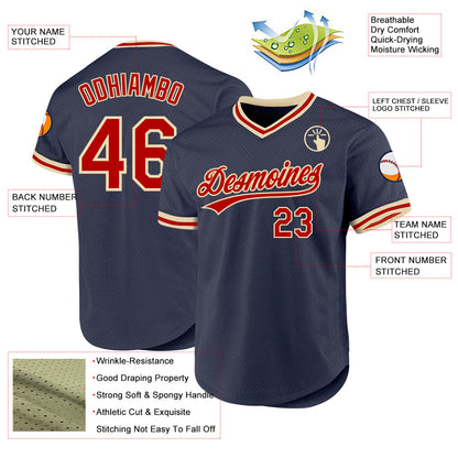 Custom Navy Red-Cream Authentic Throwback Baseball Jersey - Sky-Custom
