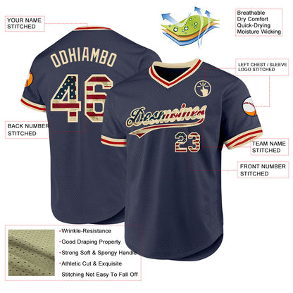 Custom Navy Vintage USA Flag Cream-Red Authentic Throwback Baseball Jersey - Sky-Custom