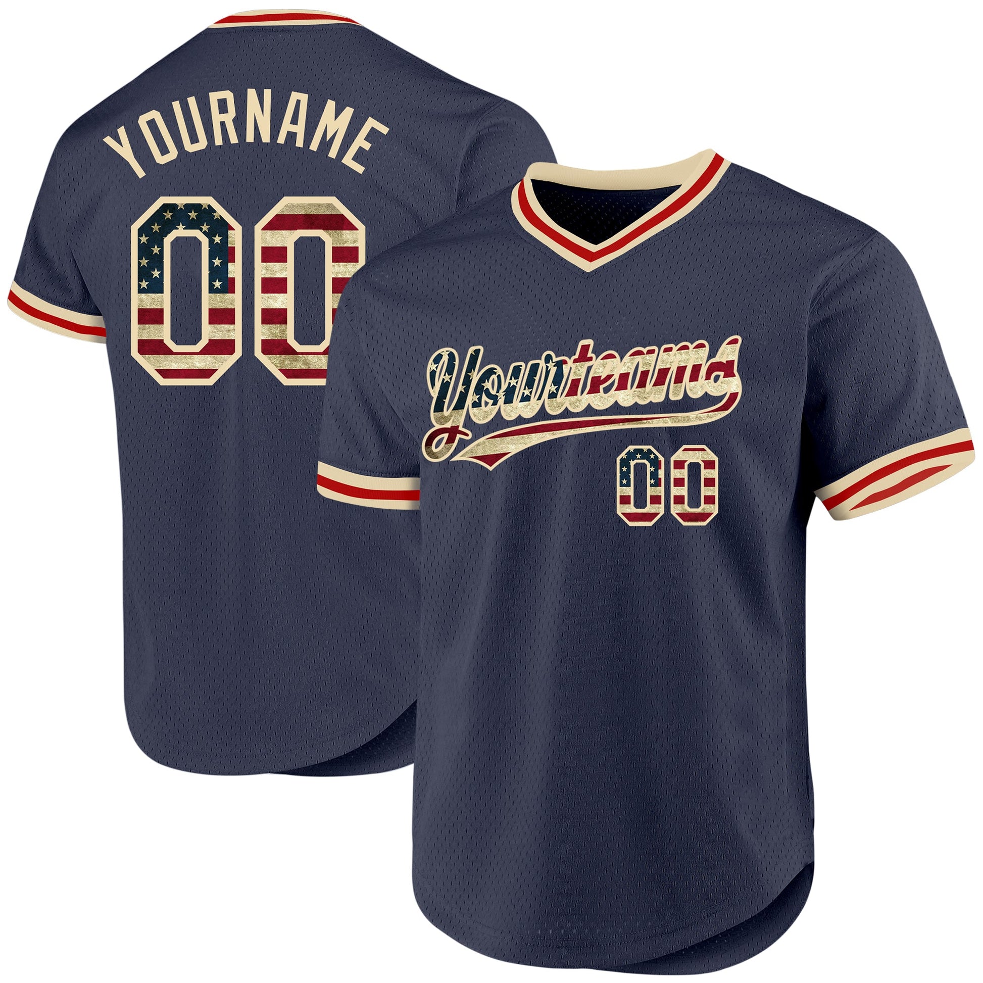 Custom Navy Vintage USA Flag Cream-Red Authentic Throwback Baseball Jersey - Sky-Custom