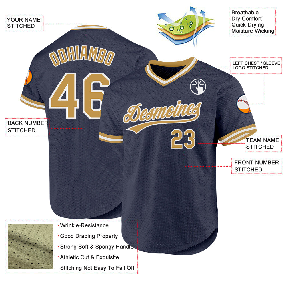 Custom Navy Old Gold-White Authentic Throwback Baseball Jersey - Sky-Custom