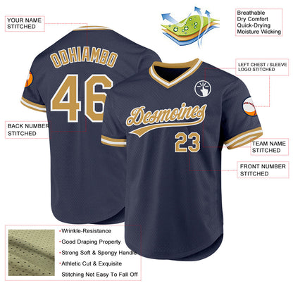 Custom Navy Old Gold-White Authentic Throwback Baseball Jersey - Sky-Custom