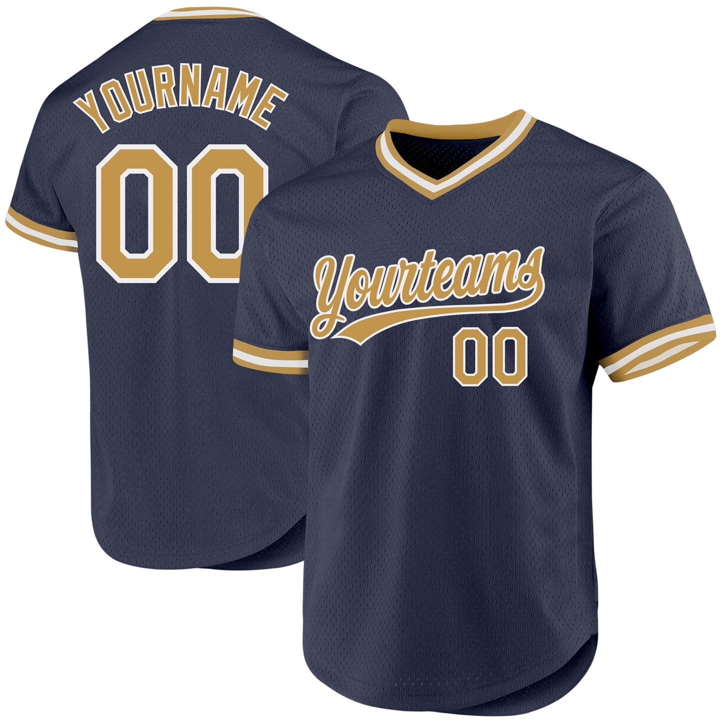 Custom Navy Old Gold-White Authentic Throwback Baseball Jersey - Sky-Custom