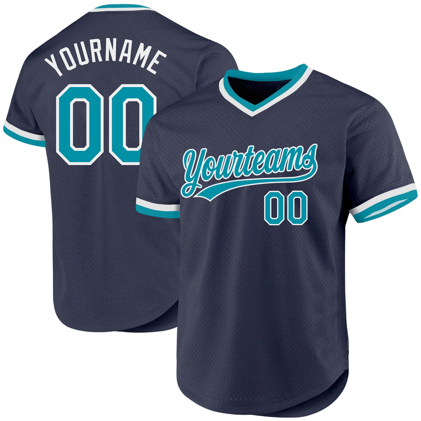 Custom Navy Teal-White Authentic Throwback Baseball Jersey - Sky-Custom