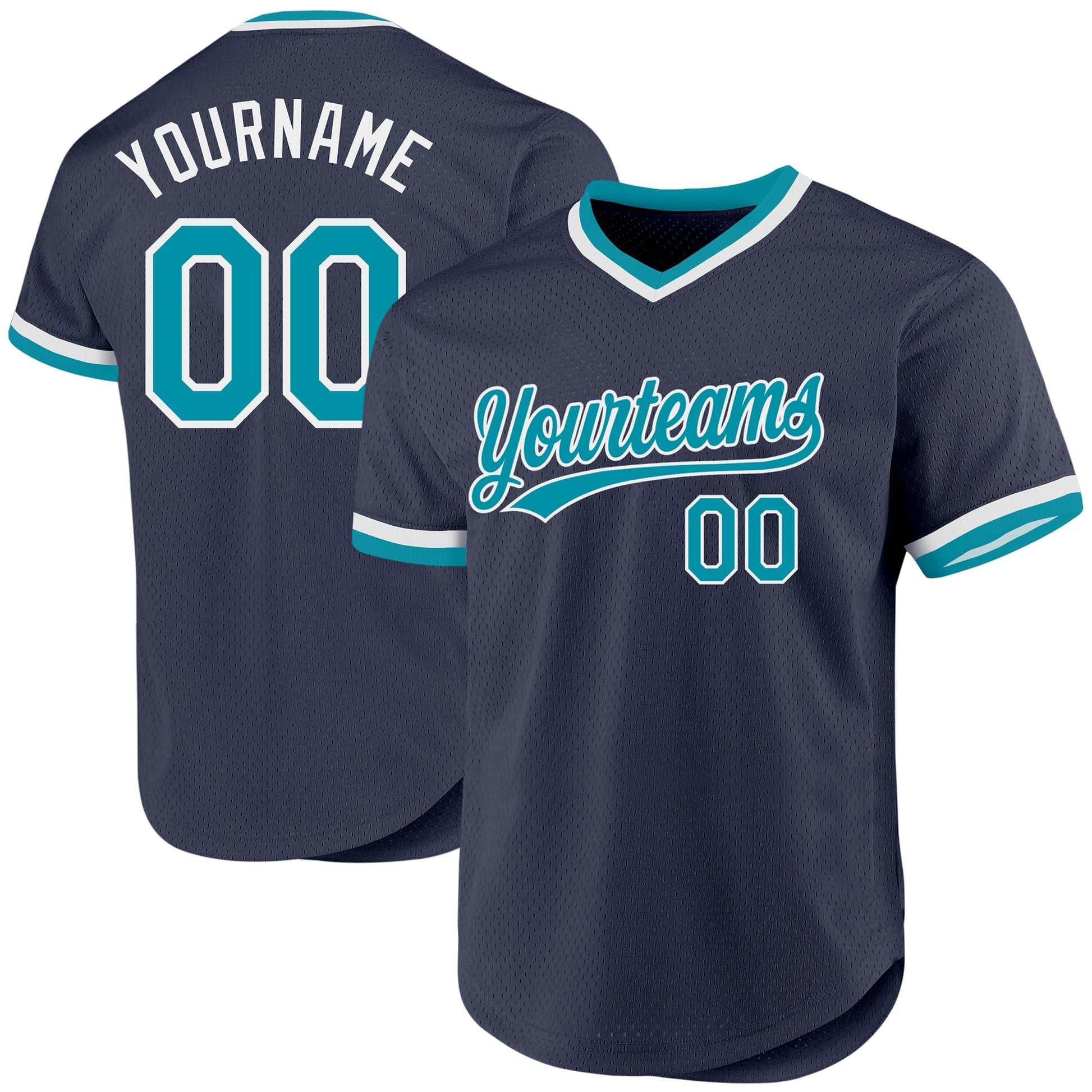 Custom Navy Teal-White Authentic Throwback Baseball Jersey - Sky-Custom