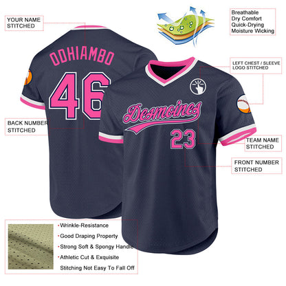 Custom Navy Pink-White Authentic Throwback Baseball Jersey - Sky-Custom