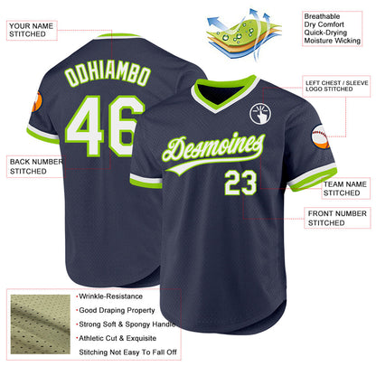 Custom Navy White-Neon Green Authentic Throwback Baseball Jersey - Sky-Custom