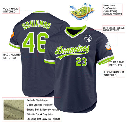 Custom Navy Neon Green-White Authentic Throwback Baseball Jersey - Sky-Custom
