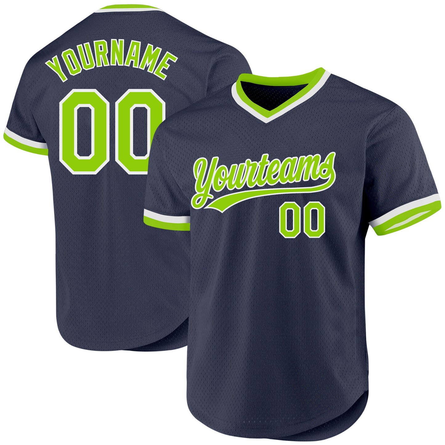 Custom Navy Neon Green-White Authentic Throwback Baseball Jersey - Sky-Custom
