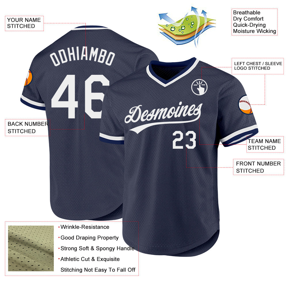 Custom Navy White Authentic Throwback Baseball Jersey - Sky-Custom