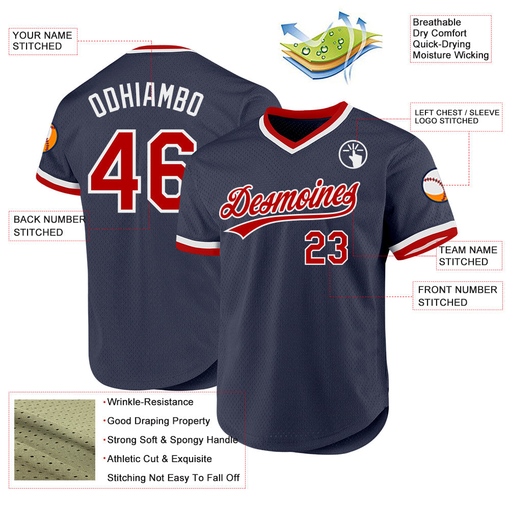 Custom Navy Red-White Authentic Throwback Baseball Jersey - Sky-Custom