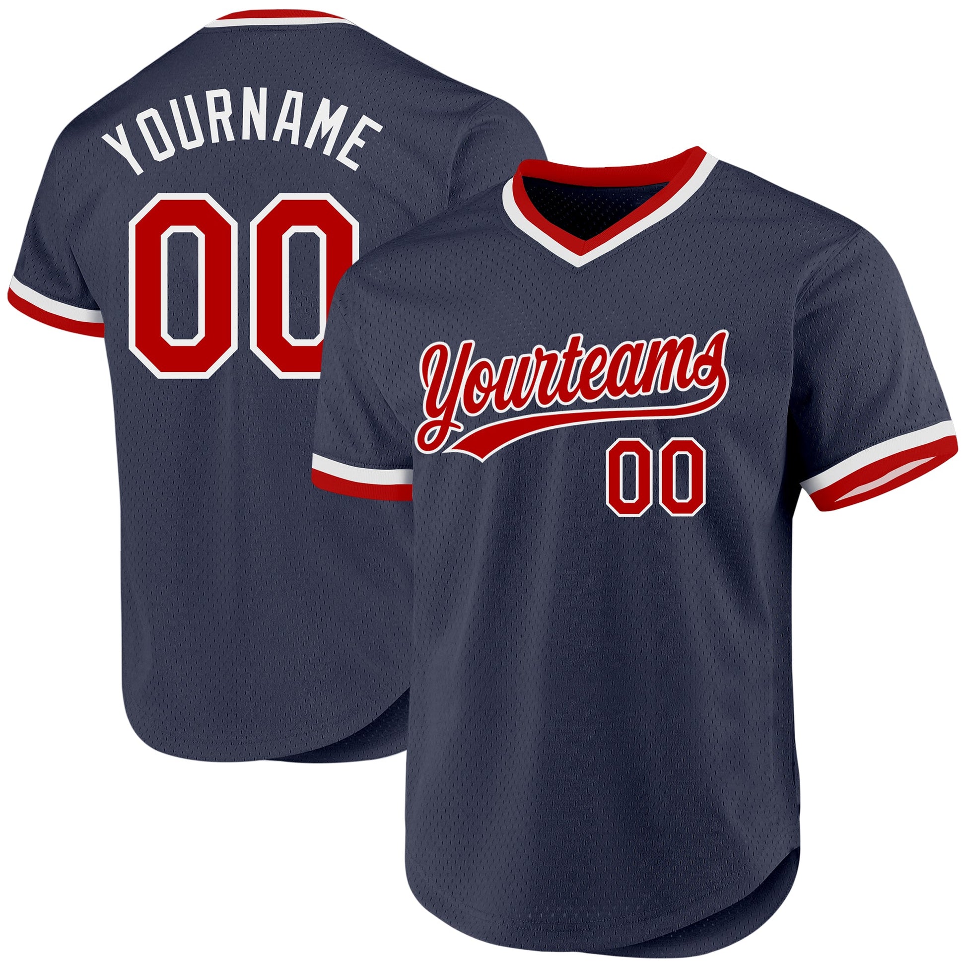 Custom Navy Red-White Authentic Throwback Baseball Jersey - Sky-Custom