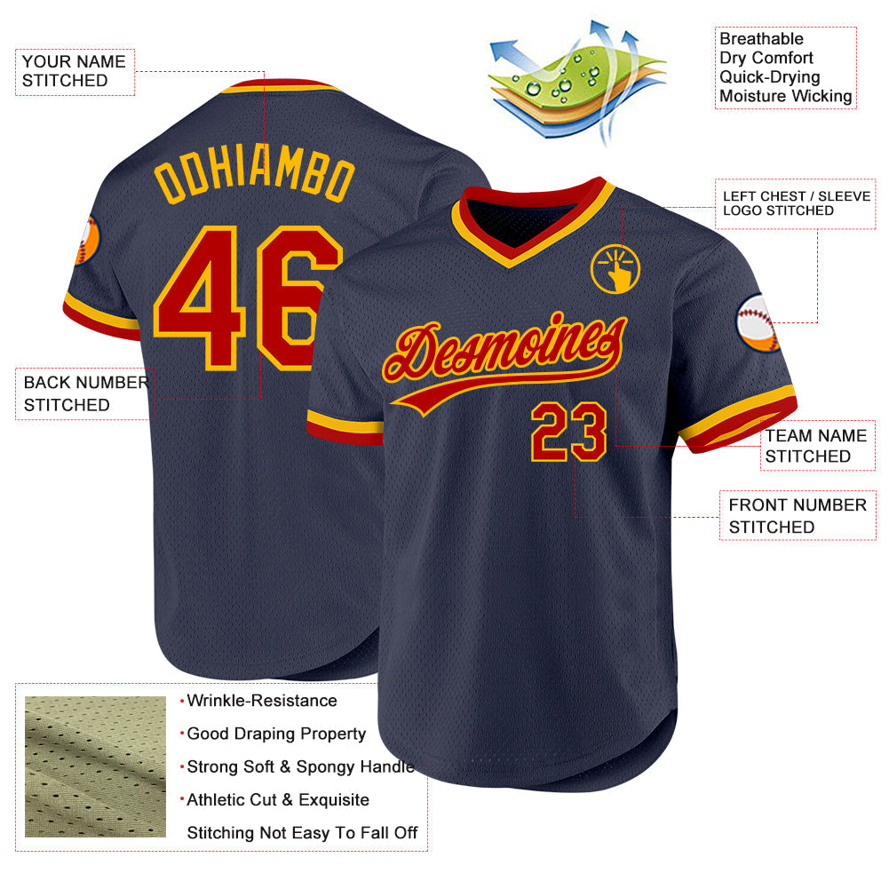 Custom Navy Red-Gold Authentic Throwback Baseball Jersey - Sky-Custom