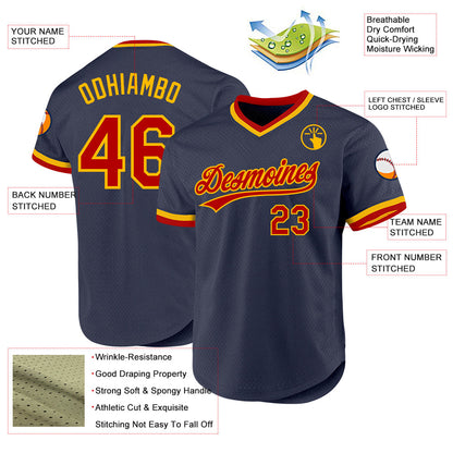 Custom Navy Red-Gold Authentic Throwback Baseball Jersey - Sky-Custom
