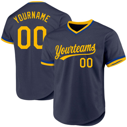 Custom Navy Gold-Royal Authentic Throwback Baseball Jersey - Sky-Custom