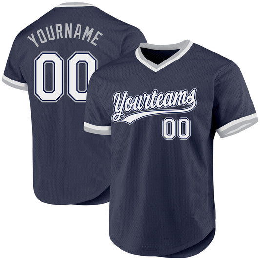 Custom Navy White-Gray Authentic Throwback Baseball Jersey - Sky-Custom