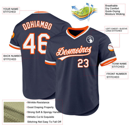 Custom Navy White-Orange Authentic Throwback Baseball Jersey - Sky-Custom