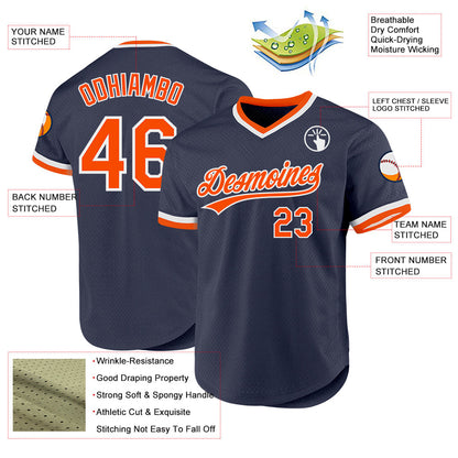 Custom Navy Orange-White Authentic Throwback Baseball Jersey - Sky-Custom