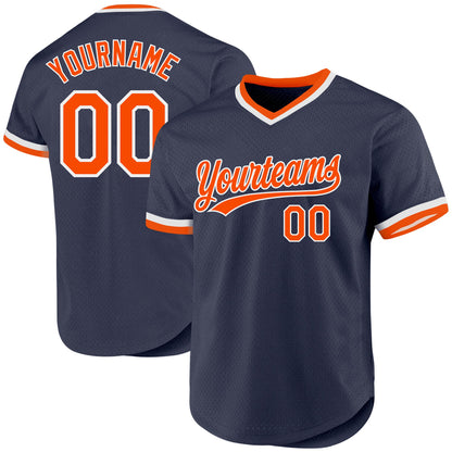 Custom Navy Orange-White Authentic Throwback Baseball Jersey - Sky-Custom