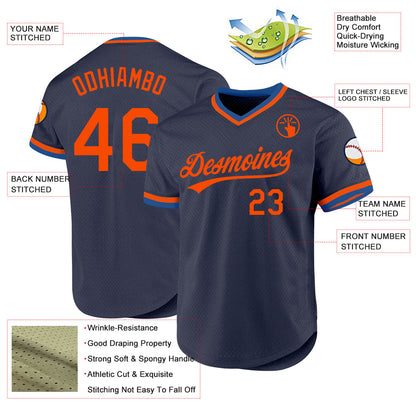 Custom Navy Orange-Blue Authentic Throwback Baseball Jersey - Sky-Custom
