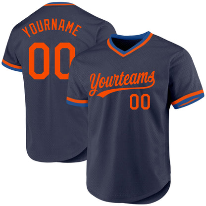 Custom Navy Orange-Blue Authentic Throwback Baseball Jersey - Sky-Custom