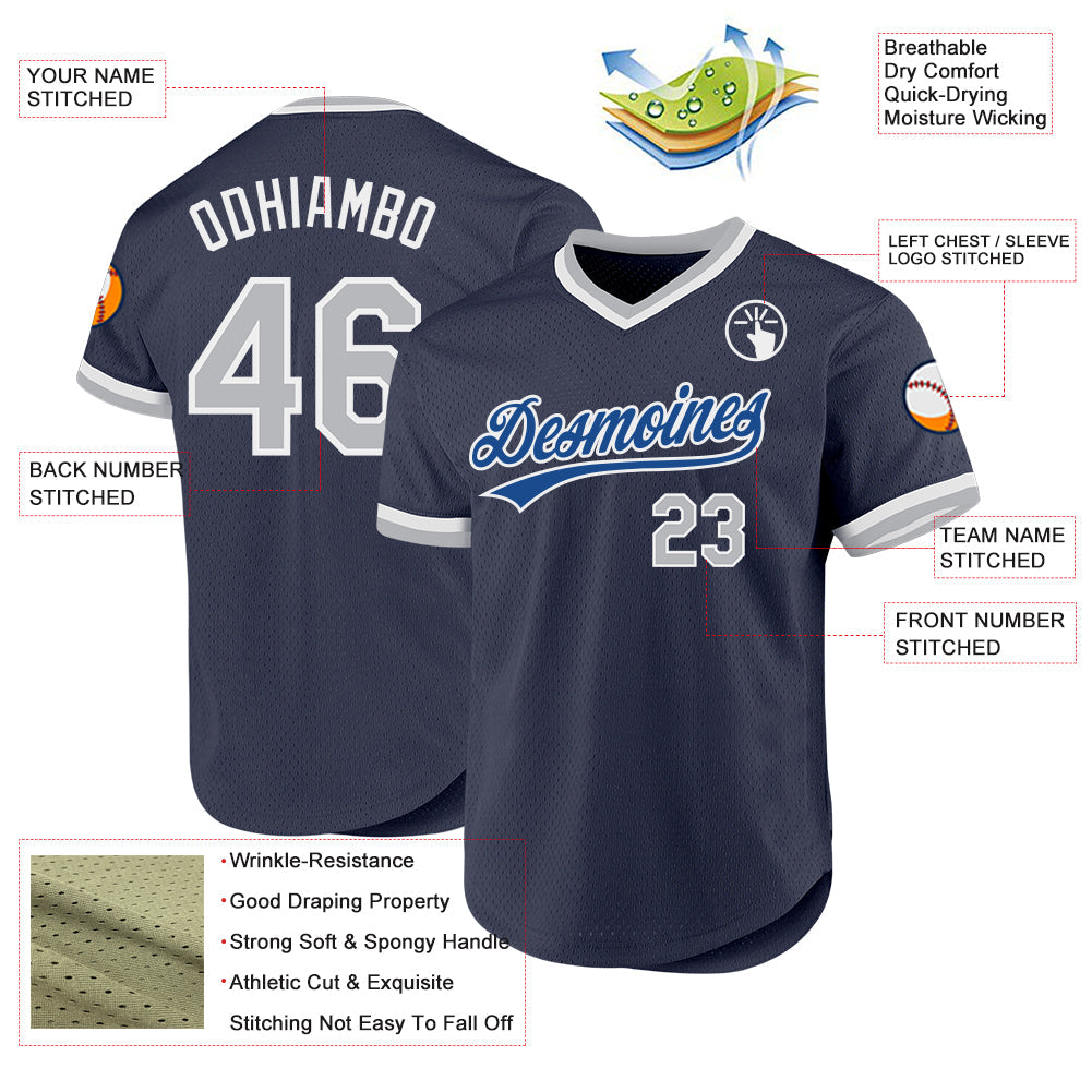 Custom Navy Gray Blue-White Authentic Throwback Baseball Jersey - Sky-Custom