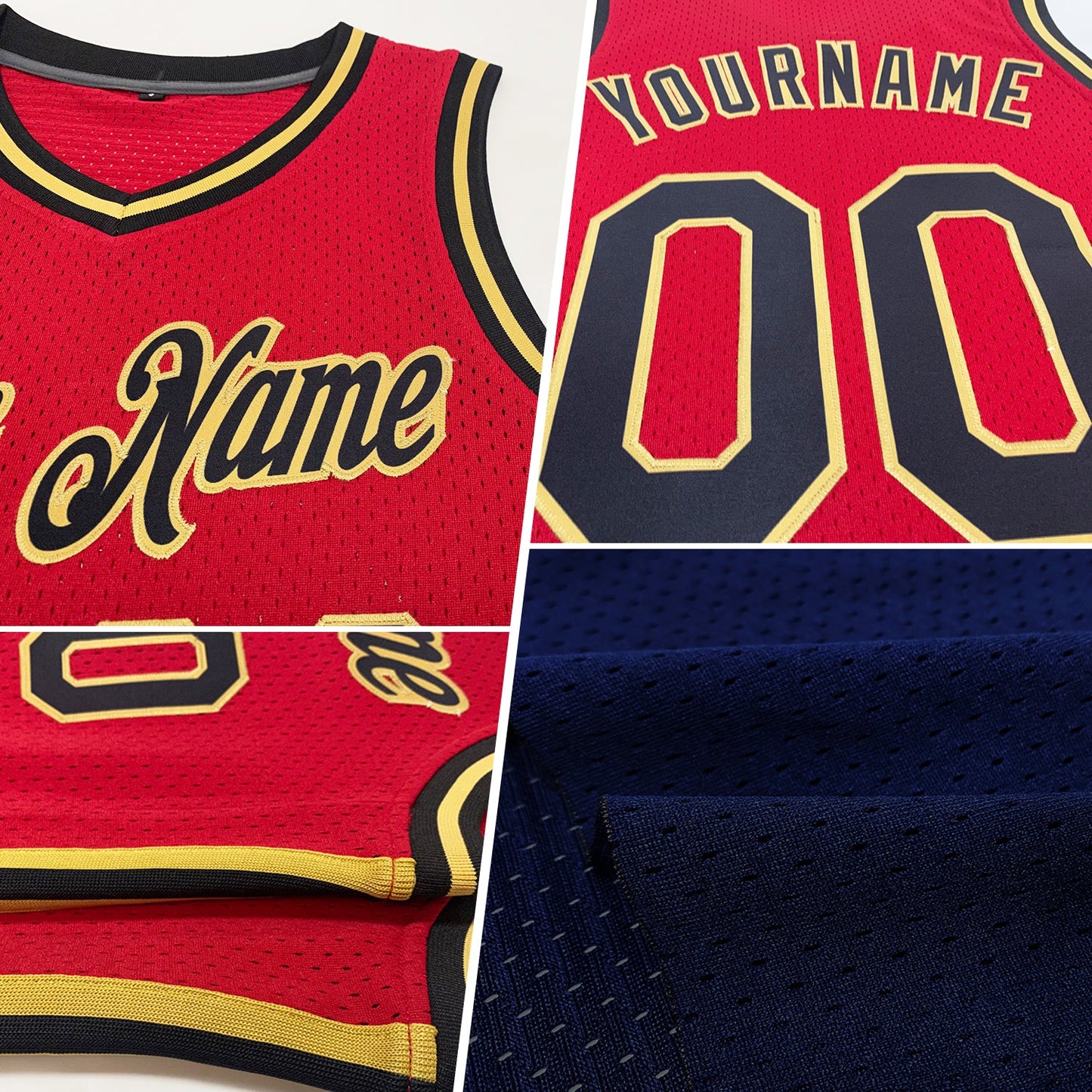 Custom Navy Old Gold-Red Authentic Throwback Basketball Jersey - Sky-Custom