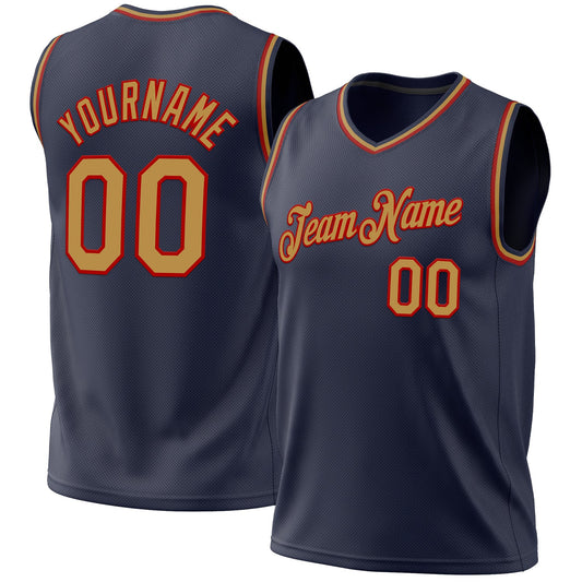 Custom Navy Old Gold-Red Authentic Throwback Basketball Jersey - Sky-Custom