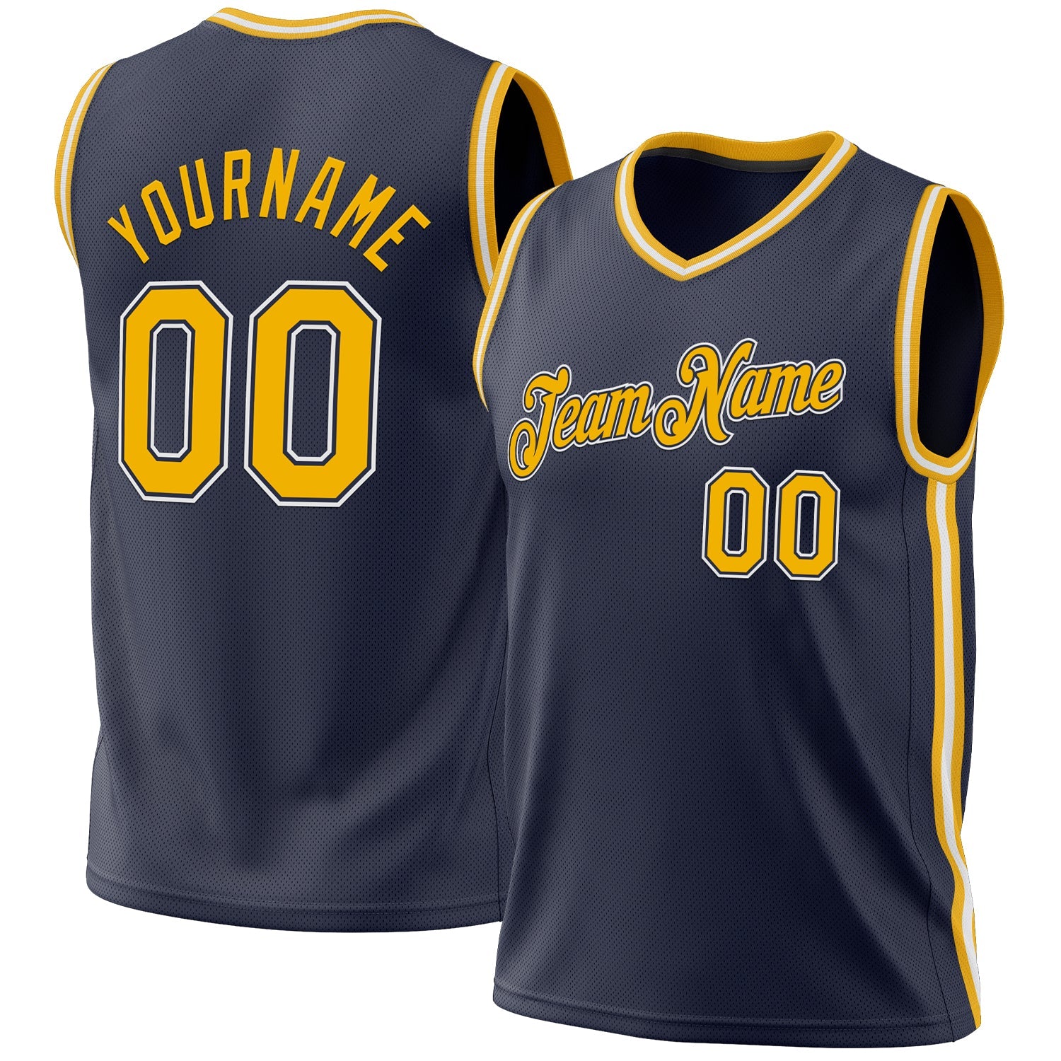 Custom Navy Gold-White Authentic Throwback Basketball Jersey - Sky-Custom