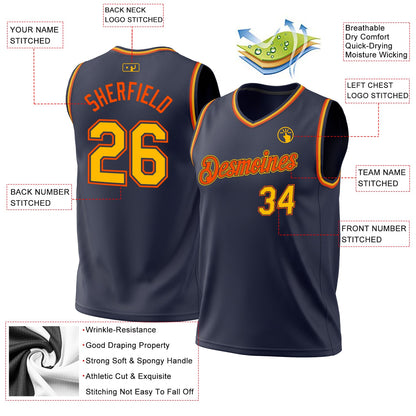 Custom Navy Gold-Orange Authentic Throwback Basketball Jersey - Sky-Custom