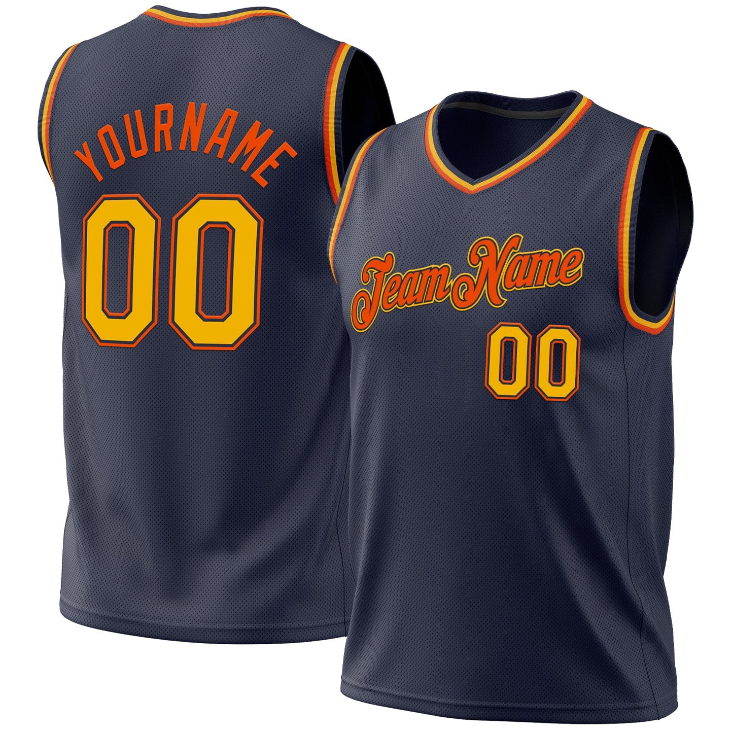 Custom Navy Gold-Orange Authentic Throwback Basketball Jersey - Sky-Custom